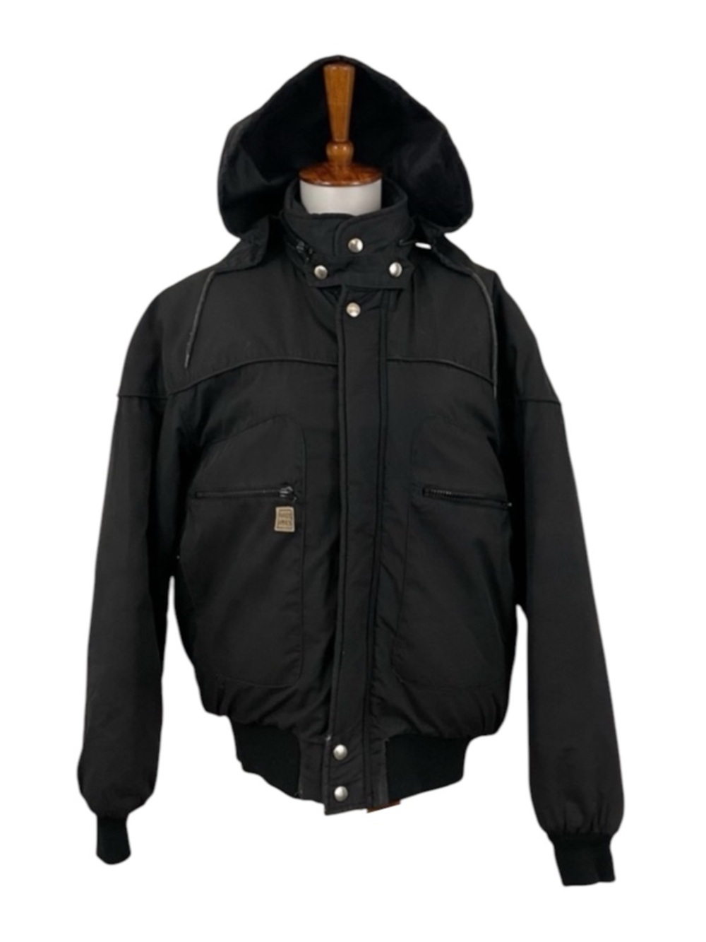 Vintage Hooded Jacket Men’s M Black Hardy Amies London Down Filled Retro Casual